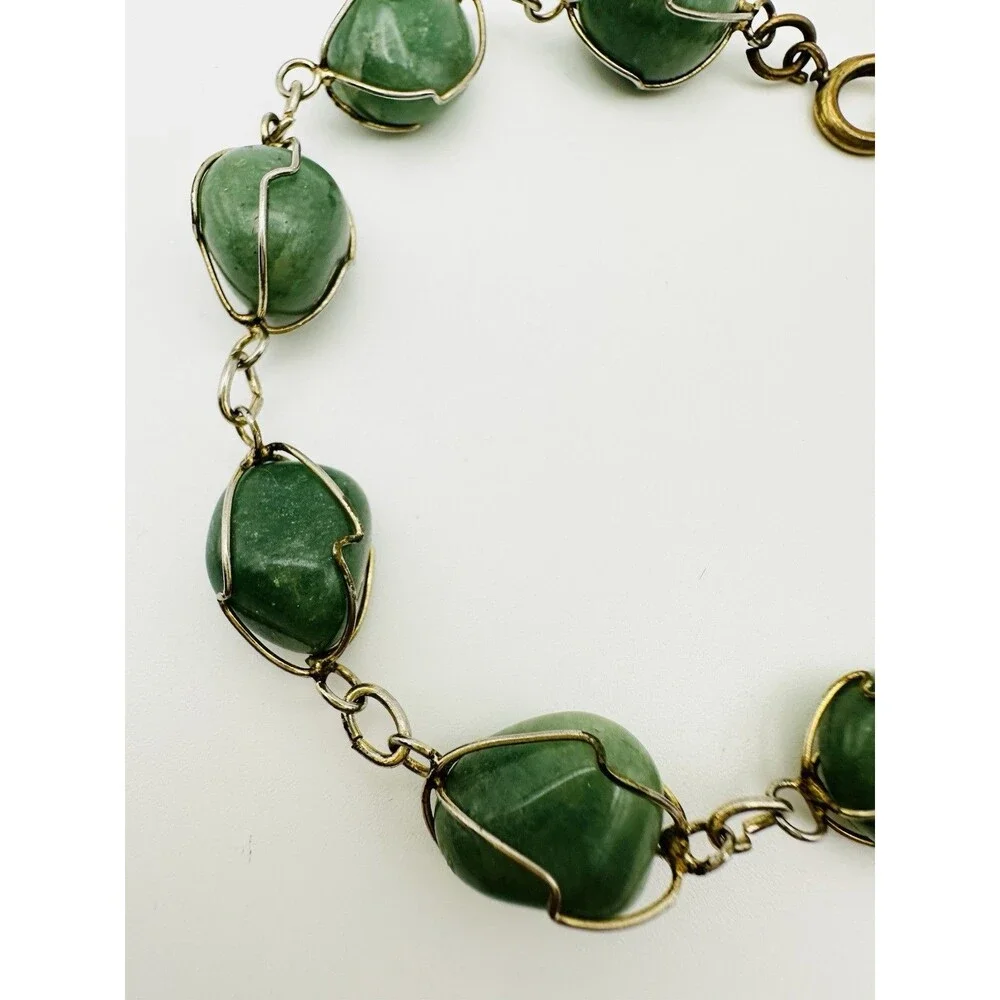 Vintage Wire Caged GemStone Bracelet Gold-Tone 8.5”